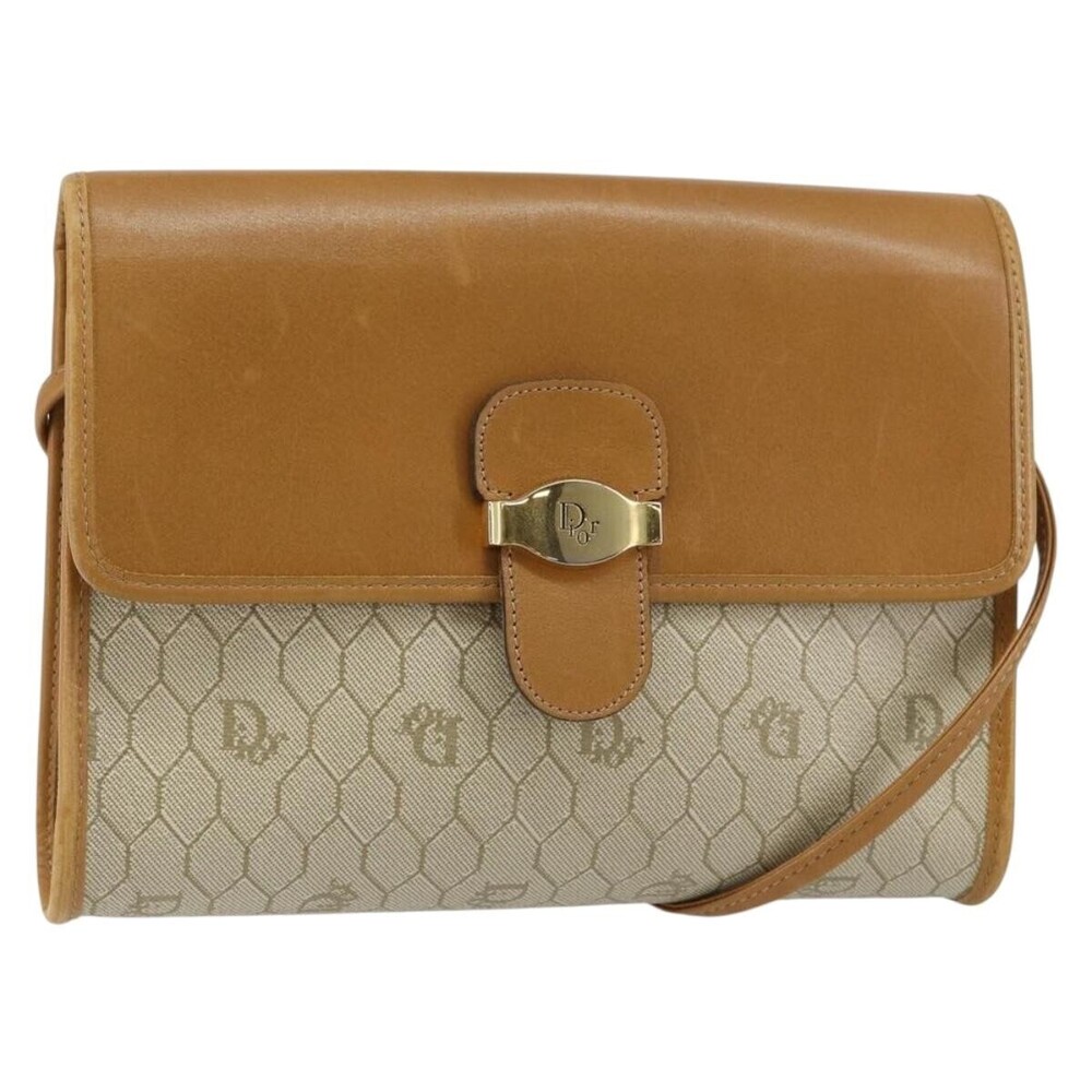 Christian Dior Vintage Honeycomb Flap Canvas and Leather